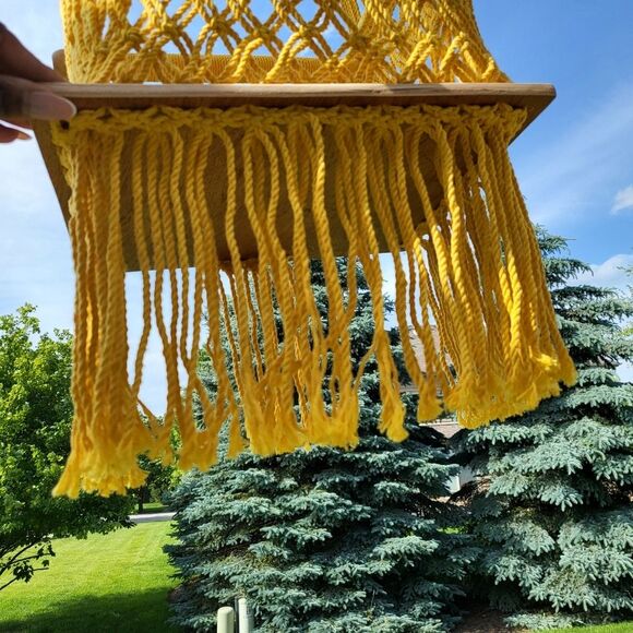 Small Macrame Crochet Cotton Yellow Plant Holder Chair Decor Earthy - Picture 2 of 10